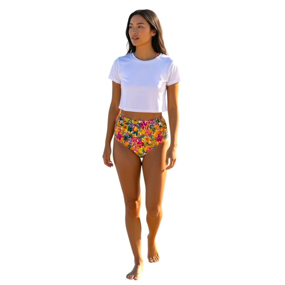 Anne Cole Sunshine Floral Convertible Bikini Bottoms XL‎ High Waist Mid Rise NEW